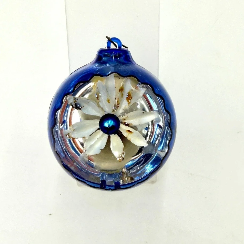 Jewelbrite Cobalt‎ Blue Mercury Glass Single Indent Flower Christmas Ornament